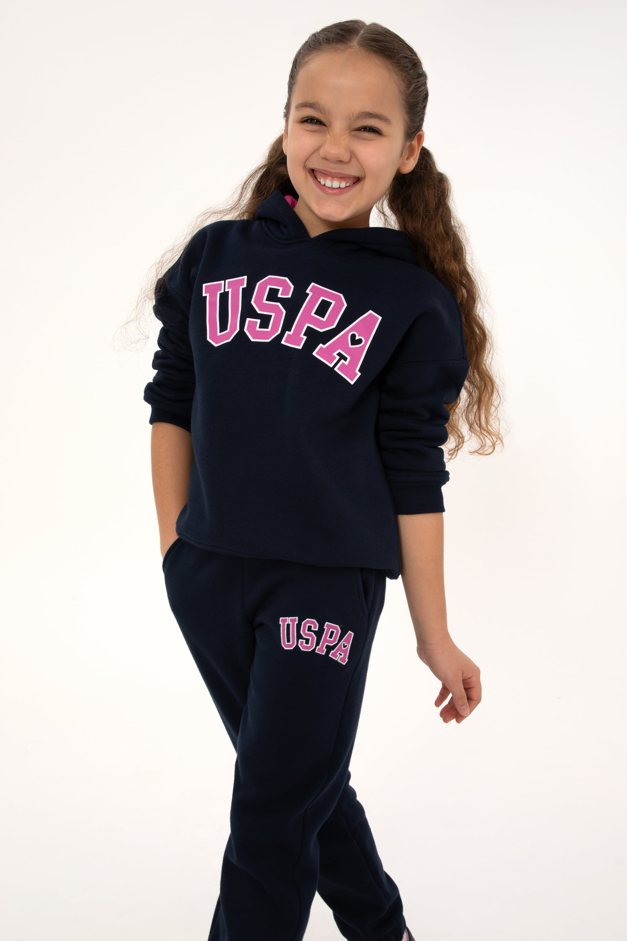 Kız Çocuk Lacivert Şardonlu Kapüşonlu Sweatshirt