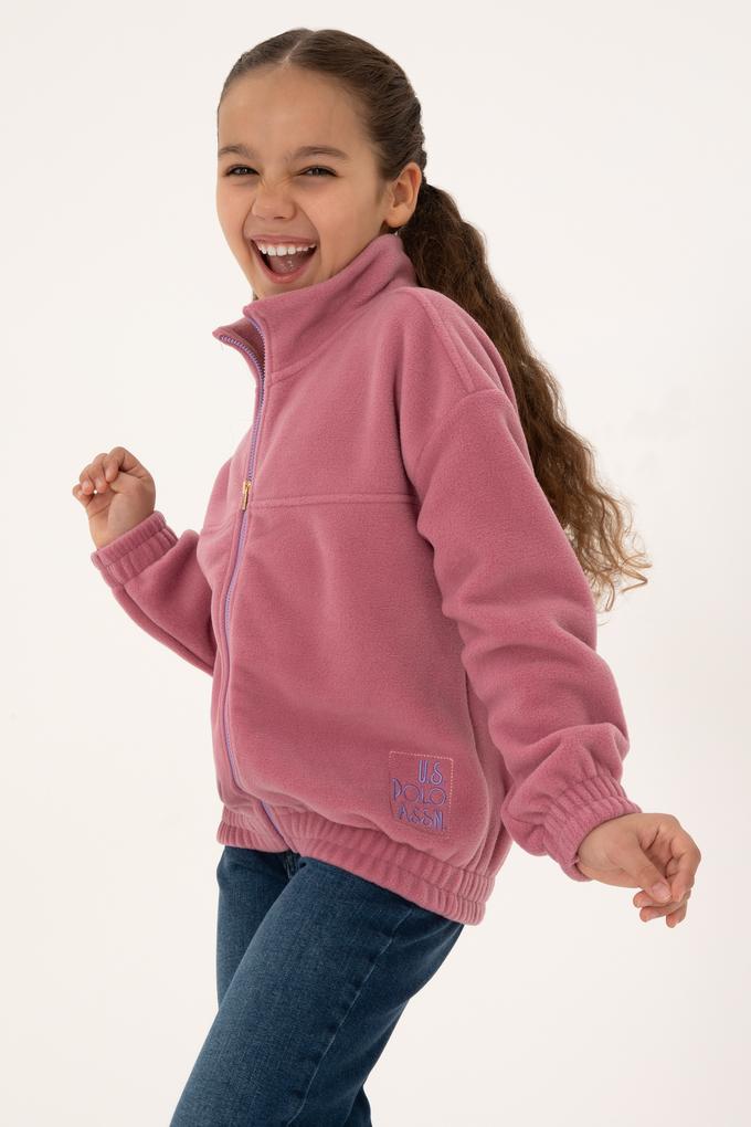 Kız Çocuk Pembe Fermuarlı Polar Sweatshirt