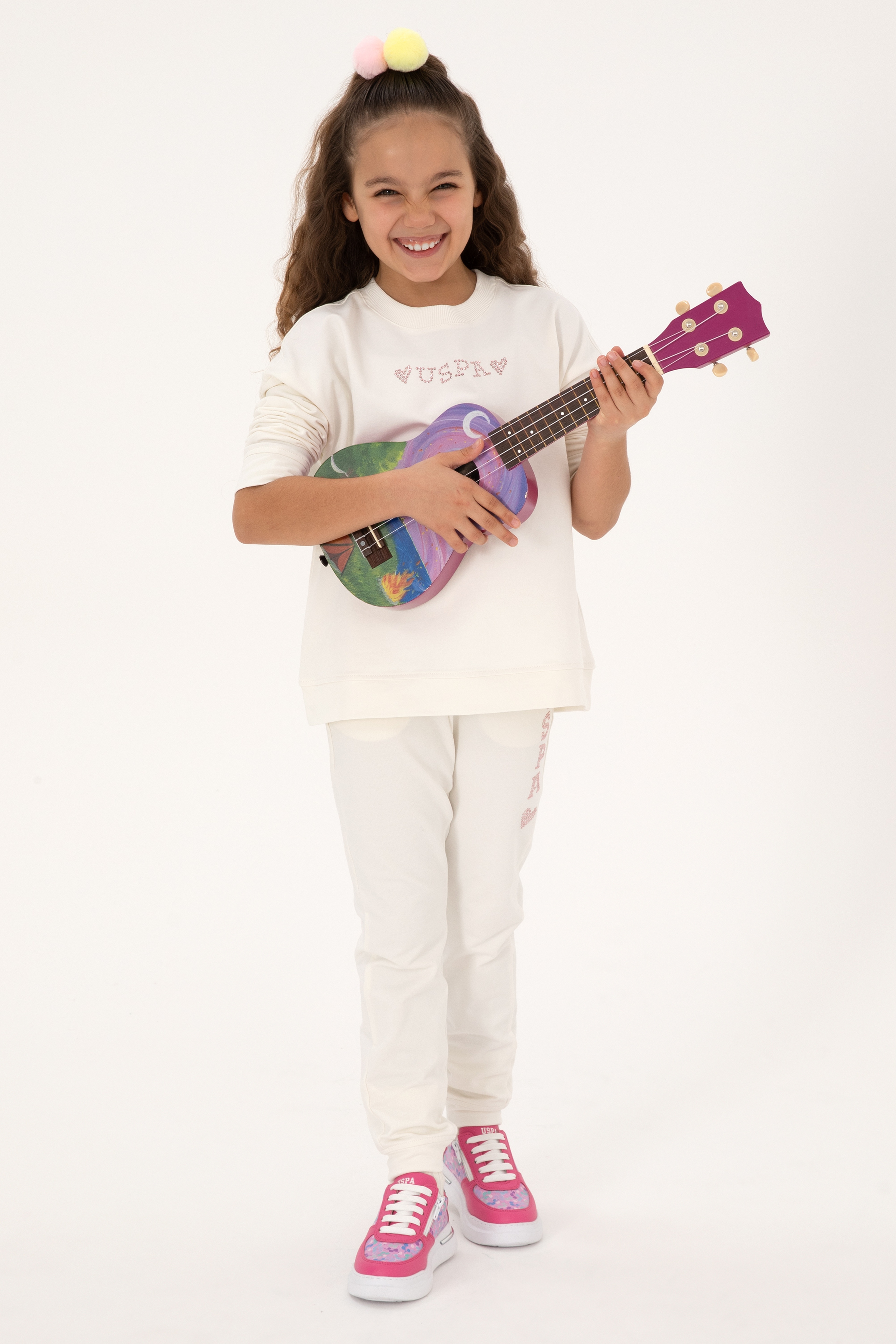 Kız Çocuk Krem Bisiklet Yaka Sweatshirt - Image 2