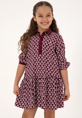 Kız Çocuk Bordo Dokuma Elbise - 50317641020