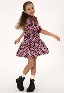 Kız Çocuk Bordo Dokuma Elbise - 50317641020