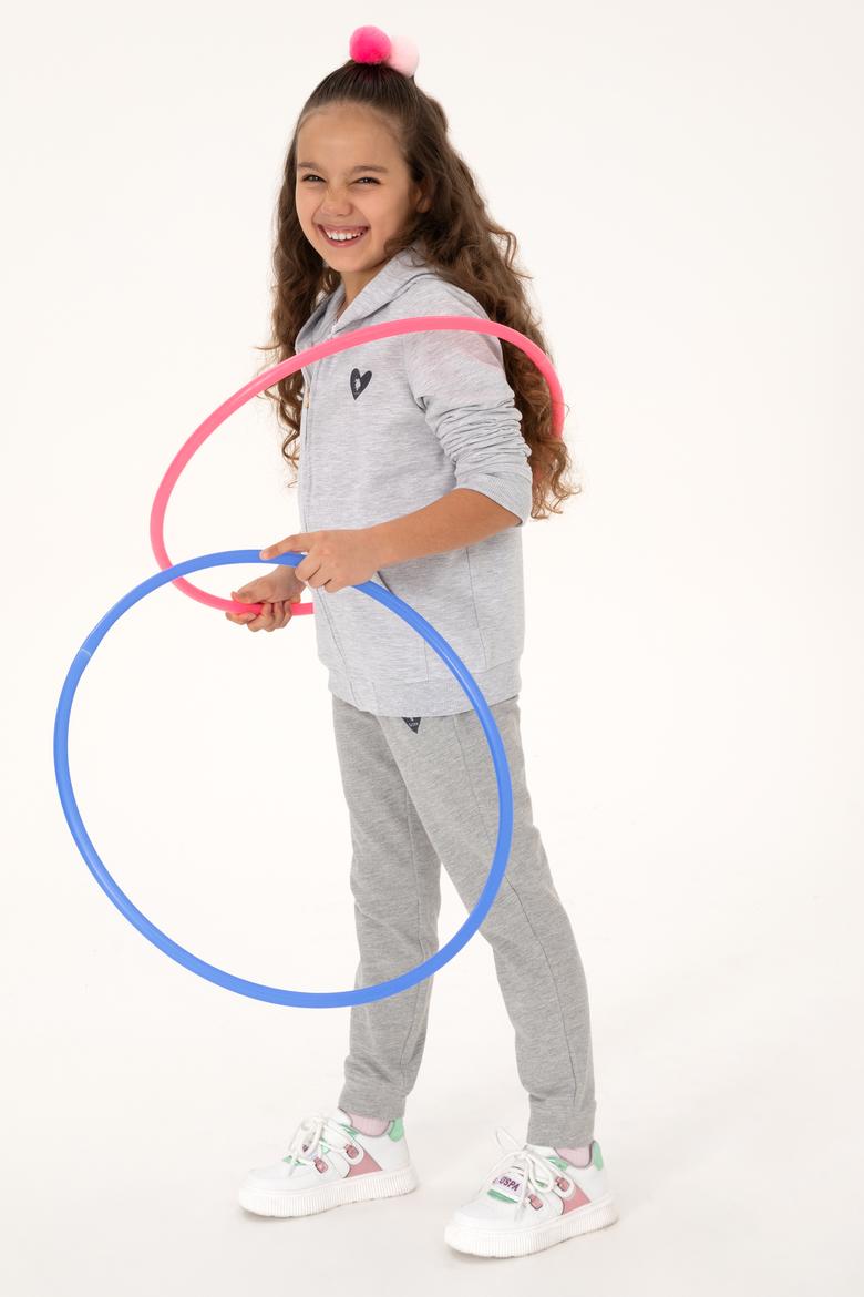 Kız Çocuk Açık Gri Melanj Kapüşonlu Fermuarlı Sweatshirt - 50316873011