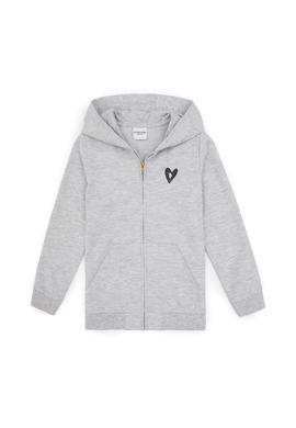 Kız Çocuk Açık Gri Melanj Kapüşonlu Fermuarlı Sweatshirt - 50316873011