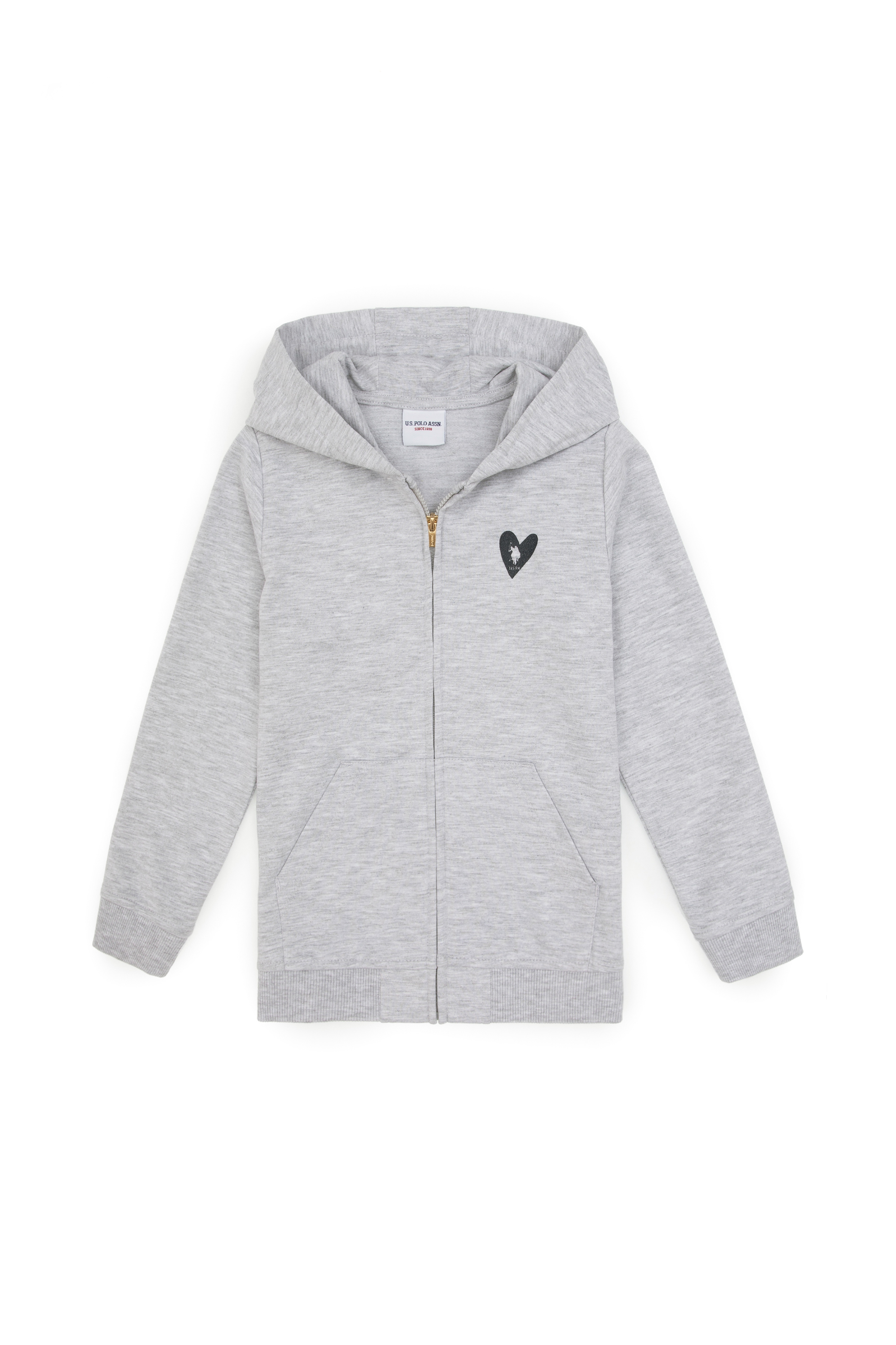 Kız Çocuk Açık Gri Melanj Kapüşonlu Fermuarlı Sweatshirt