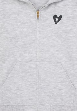 Kız Çocuk Açık Gri Melanj Kapüşonlu Fermuarlı Sweatshirt - 50316873011