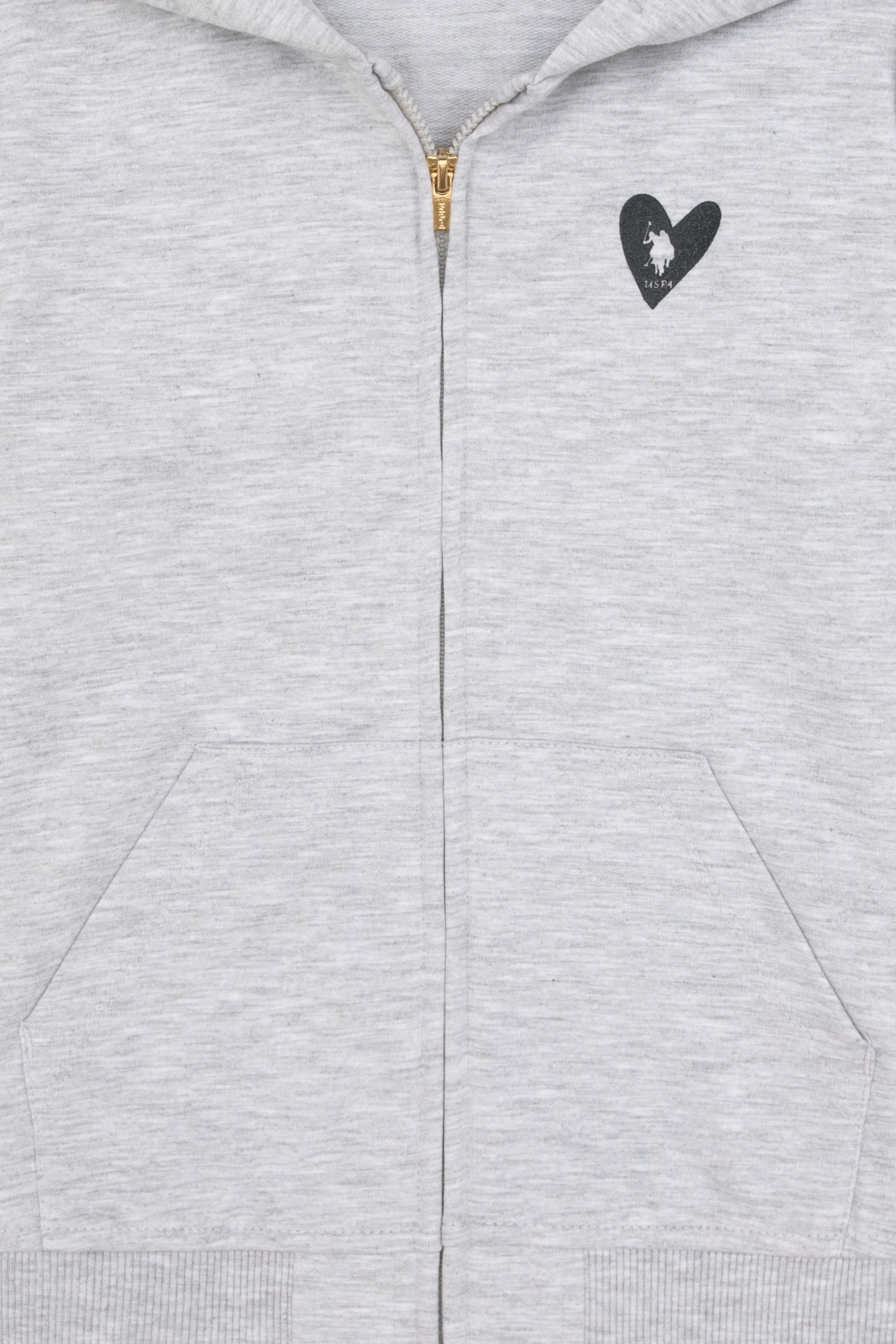 Kız Çocuk Açık Gri Melanj Kapüşonlu Fermuarlı Sweatshirt