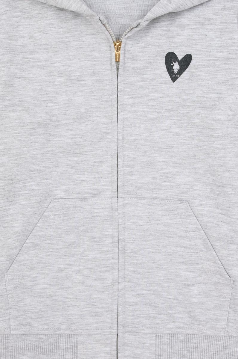 Kız Çocuk Açık Gri Melanj Kapüşonlu Fermuarlı Sweatshirt