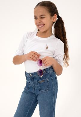 Kız Çocuk Beyaz Bisiklet Yaka Basic Sweatshirt - 50317915008