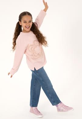 Kız Çocuk Pudra Bisiklet Yaka Sweatshirt - 50317921006