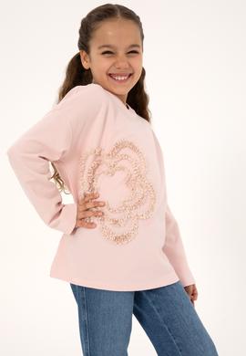 Kız Çocuk Pudra Bisiklet Yaka Sweatshirt - 50317921006