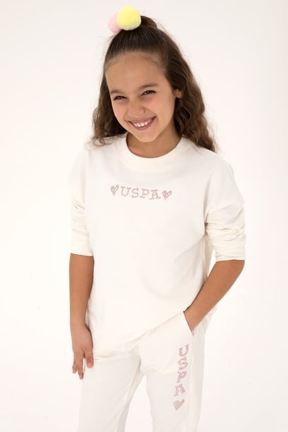 Kız Çocuk Krem Bisiklet Yaka Sweatshirt