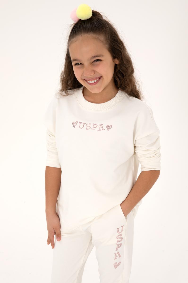 Kız Çocuk Krem Bisiklet Yaka Sweatshirt