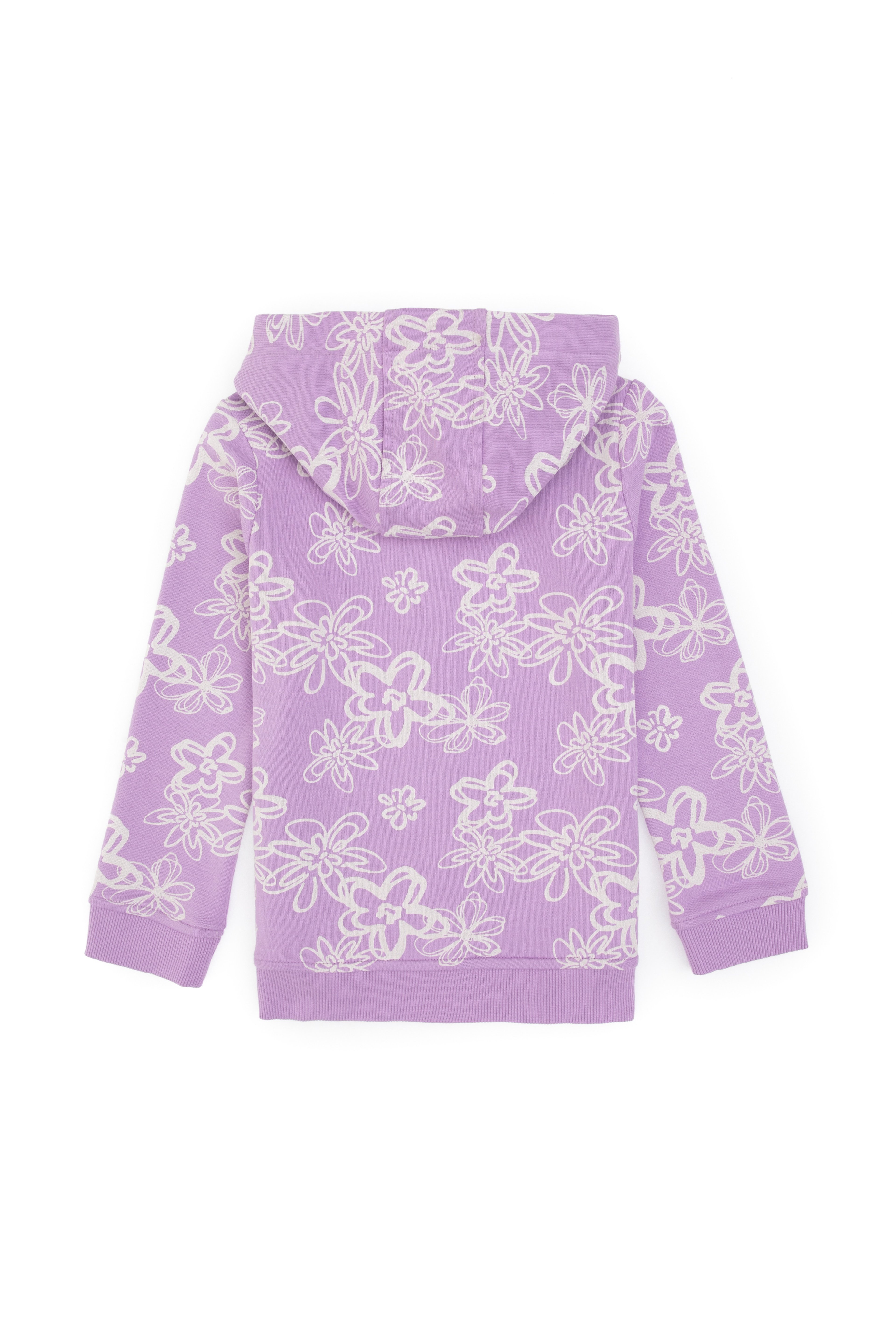 Kız Çocuk Lila Kapüşonlu Fermuarlı Çiçekli Sweatshirt