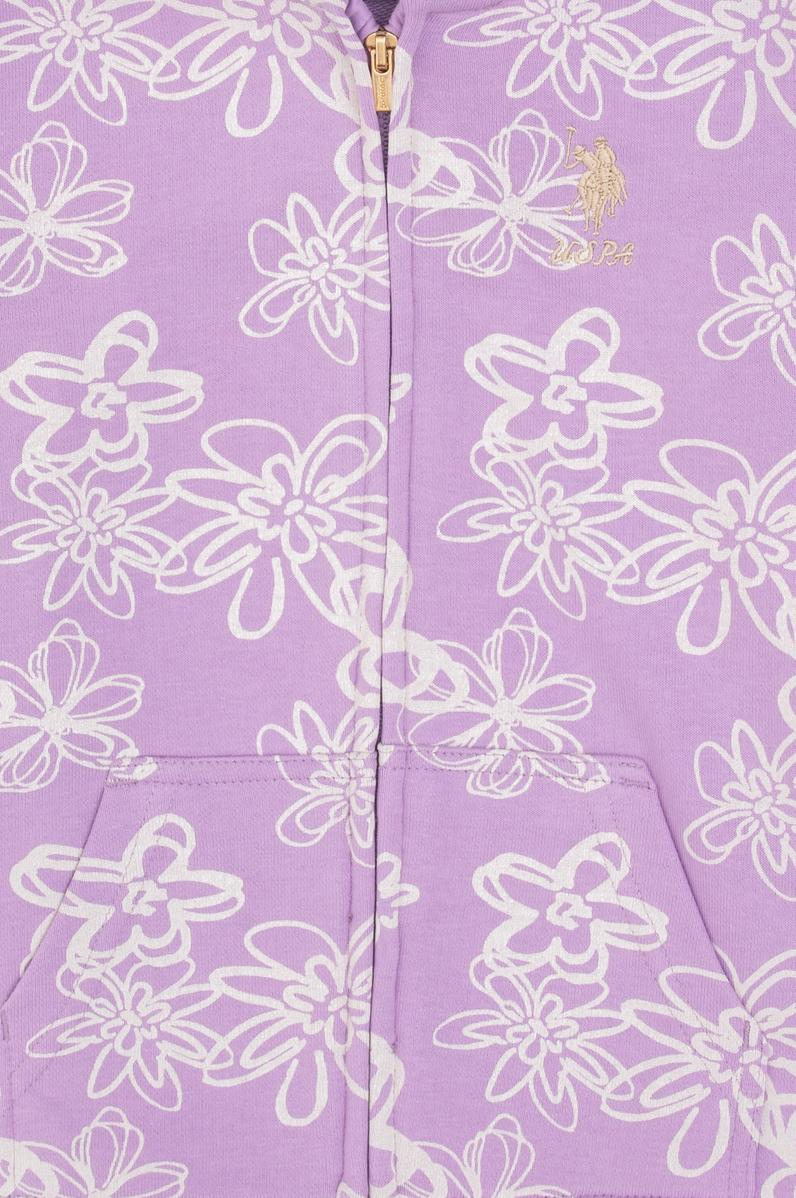 Kız Çocuk Lila Kapüşonlu Fermuarlı Çiçekli Sweatshirt