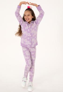 Kız Çocuk Lila Kapüşonlu Fermuarlı Çiçekli Sweatshirt - 50317959013