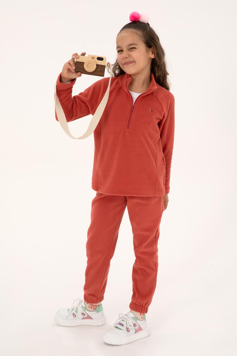 Kız Çocuk Gül Kurusu Jogger Polarlı Eşofman Altı