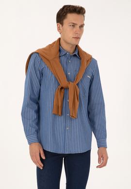 Erkek Açık Mavi Jean Çizgili Gömlek - 50309882015