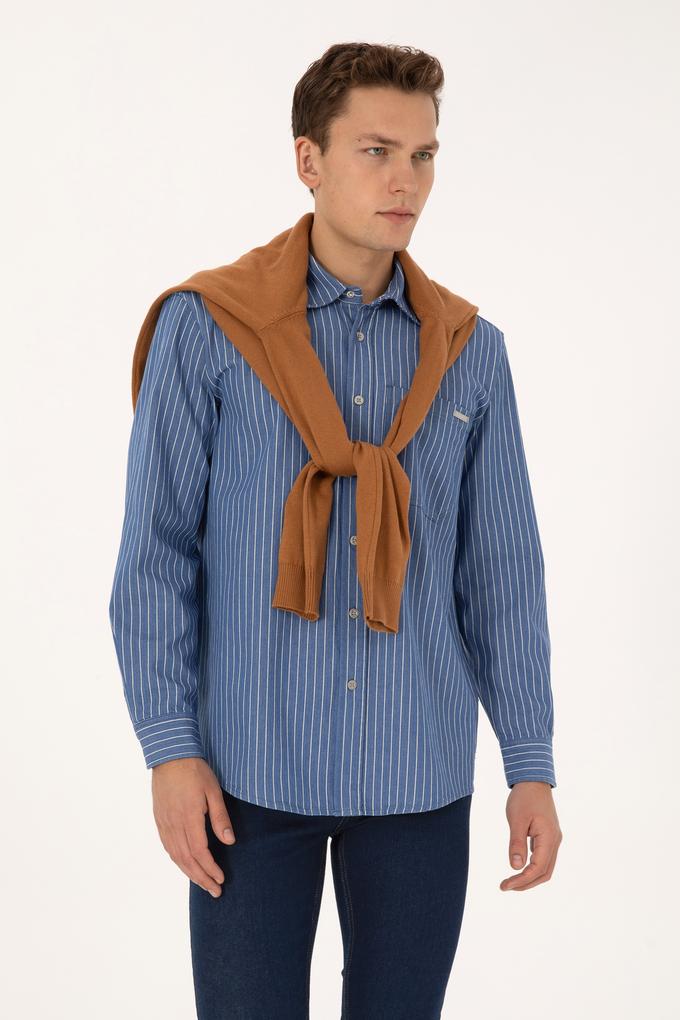 Erkek Açık Mavi Jean Çizgili Gömlek