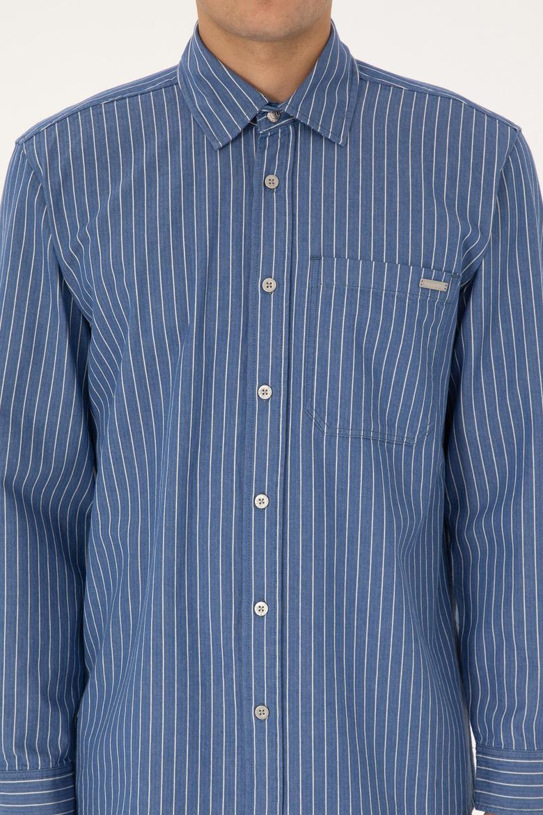 Erkek Açık Mavi Jean Çizgili Gömlek - 50309882015