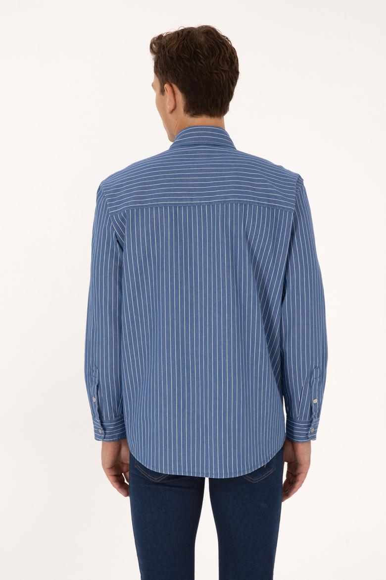 Erkek Açık Mavi Jean Çizgili Gömlek - 50309882015
