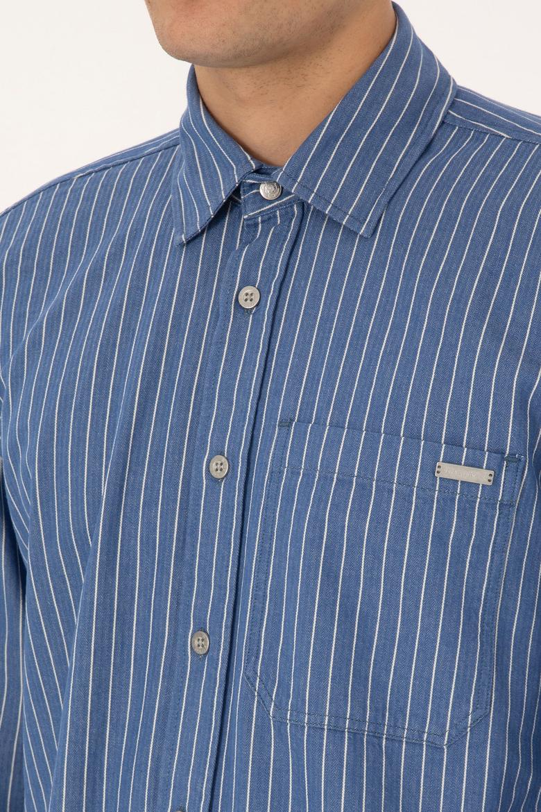 Erkek Açık Mavi Jean Çizgili Gömlek - 50309882015