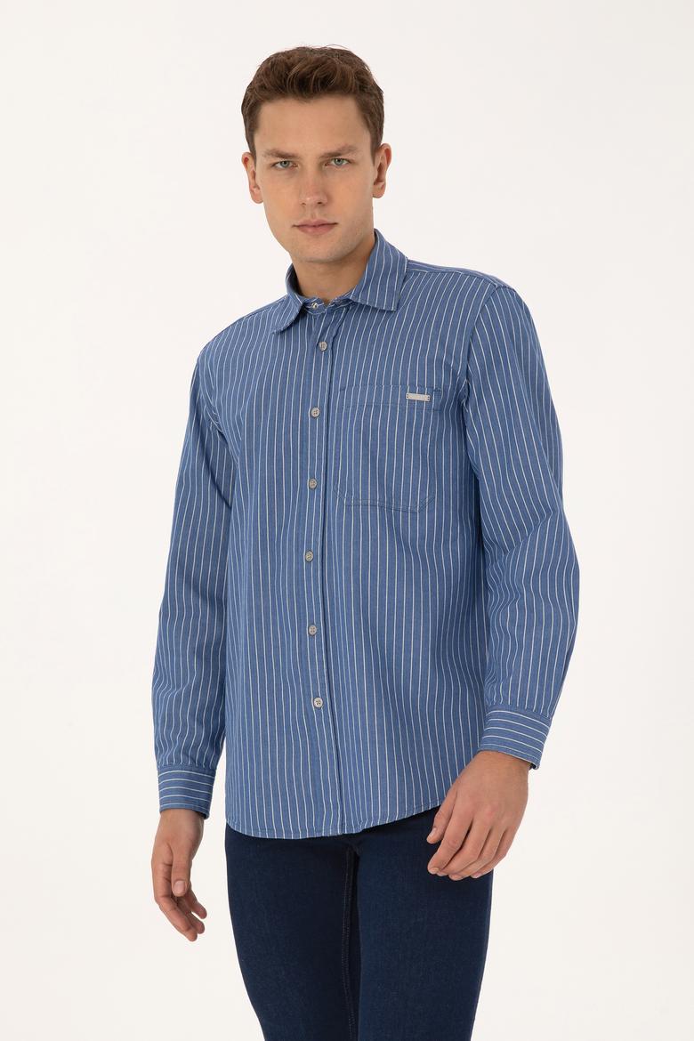 Erkek Açık Mavi Jean Çizgili Gömlek - 50309882015