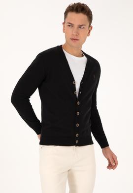 Erkek Siyah Basic Triko Hırka - 50313702019