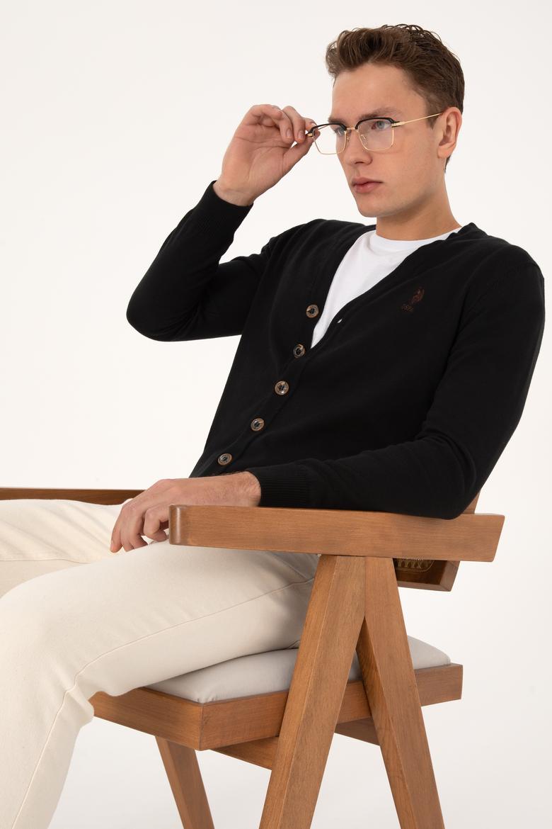 Erkek Siyah Basic Triko Hırka - 50313702019