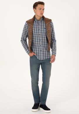 Erkek Açık Lacivert Uzun Kollu Ekoseli Gömlek - 50308578025