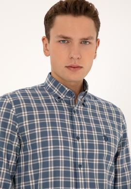 Erkek Açık Lacivert Uzun Kollu Ekoseli Gömlek - 50308578025