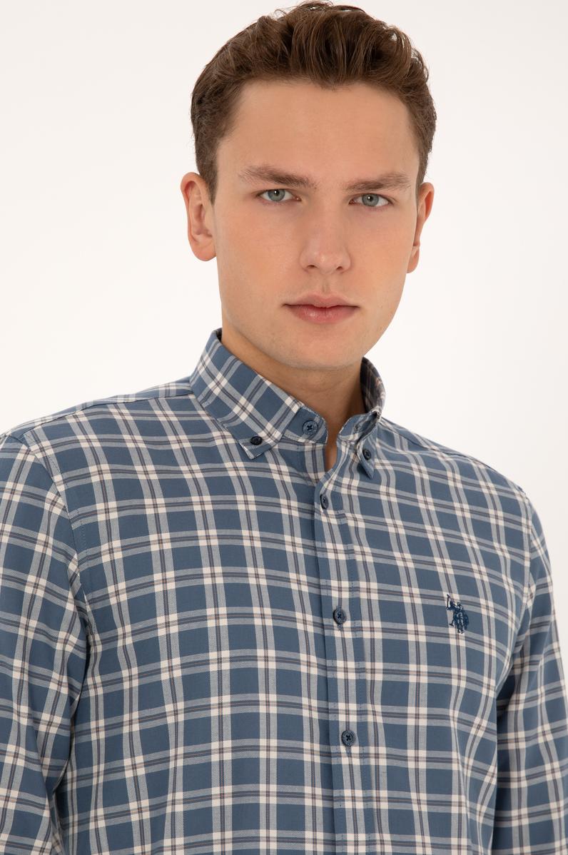 Erkek Açık Lacivert Uzun Kollu Gömlek