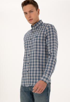 Erkek Açık Lacivert Uzun Kollu Ekoseli Gömlek - 50308578025