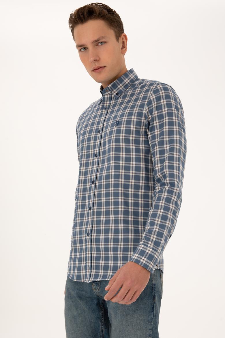 Erkek Açık Lacivert Uzun Kollu Ekoseli Gömlek - 50308578025