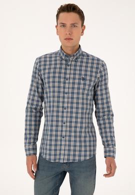 Erkek Açık Lacivert Uzun Kollu Ekoseli Gömlek - 50308578025