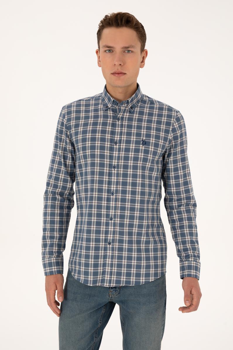 Erkek Açık Lacivert Uzun Kollu Gömlek
