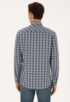Erkek Açık Lacivert Uzun Kollu Ekoseli Gömlek - 50308578025