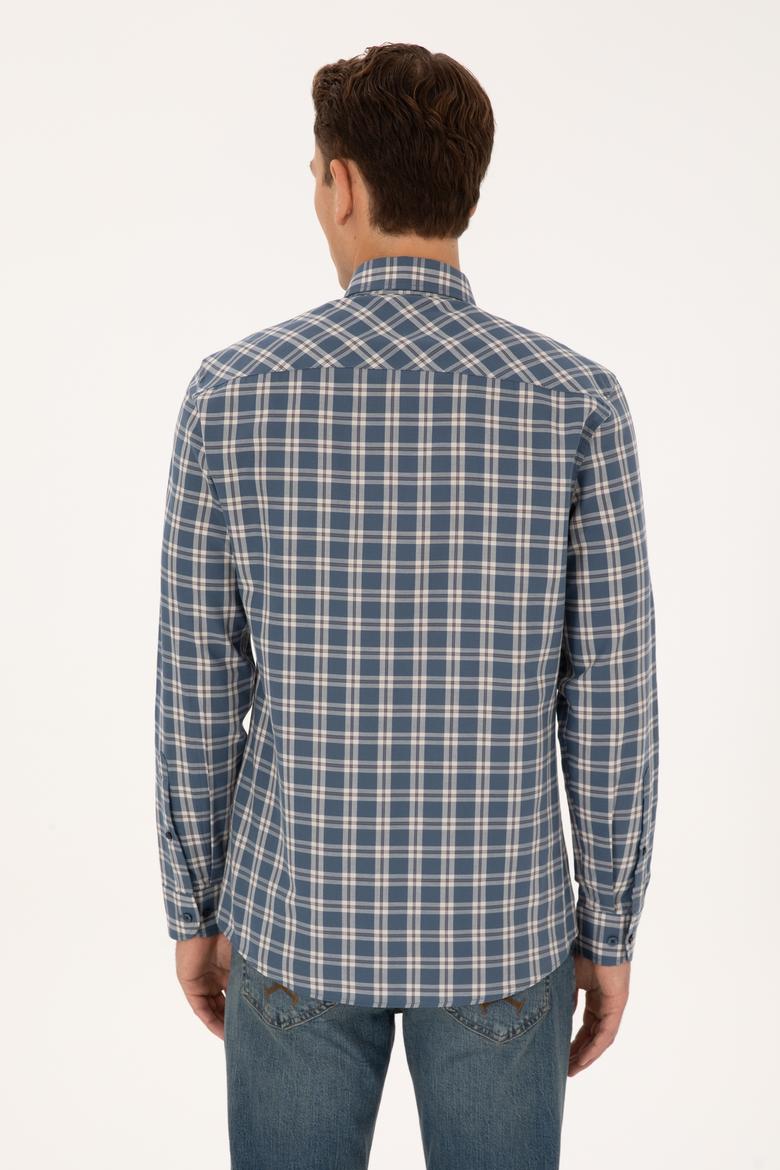 Erkek Açık Lacivert Uzun Kollu Ekoseli Gömlek - 50308578025