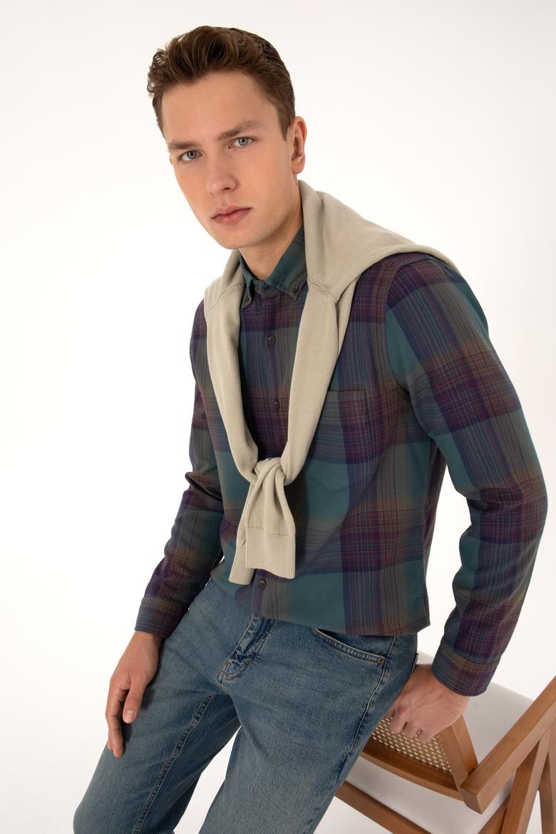 Erkek Koyu Yeşil Uzun Kollu Gömlek - 50308217018