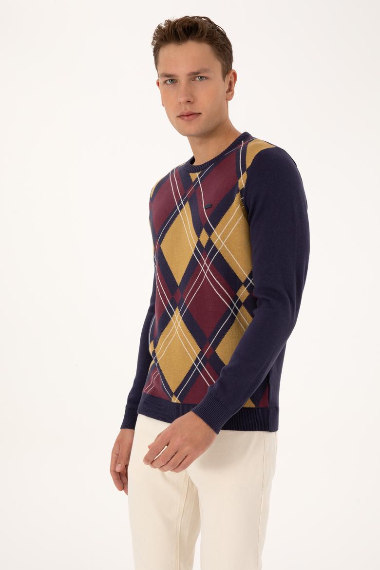 Erkek Regular Fit Bisiklet Yaka Mürdüm Kazak - 50308361032