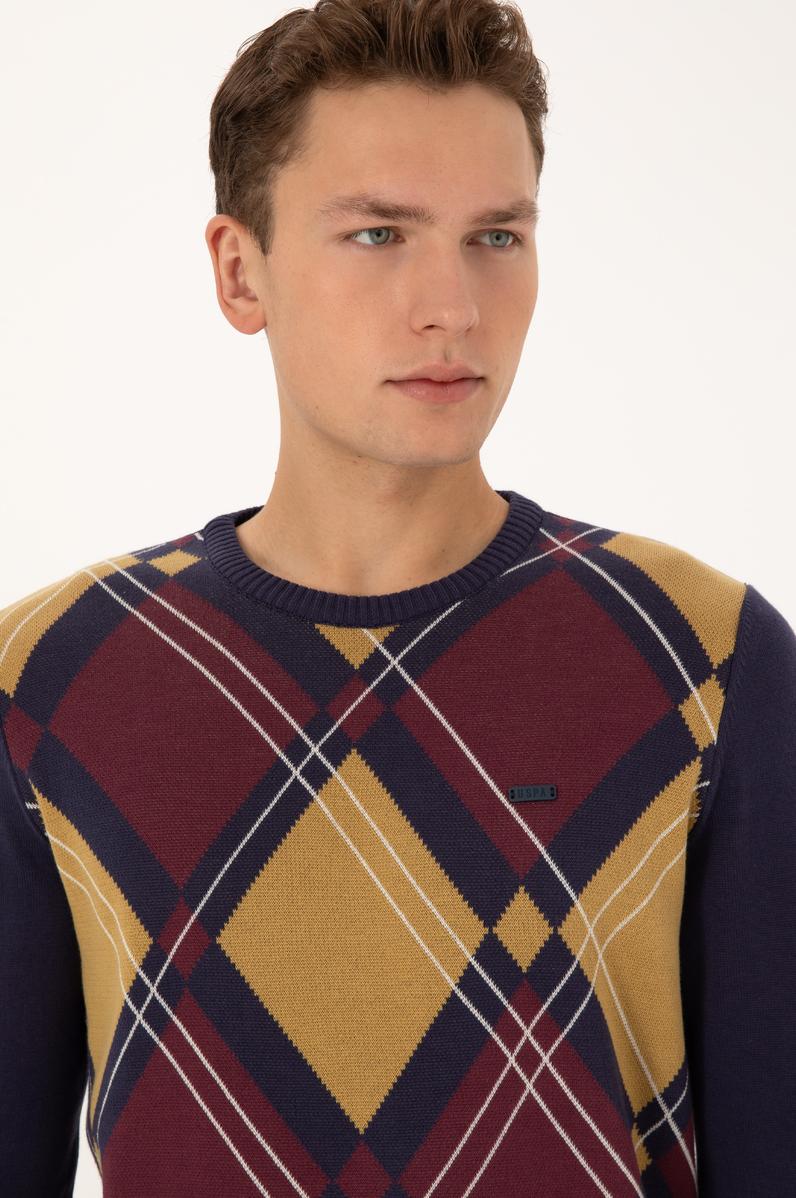 Erkek Regular Fit Bisiklet Yaka Mürdüm Kazak