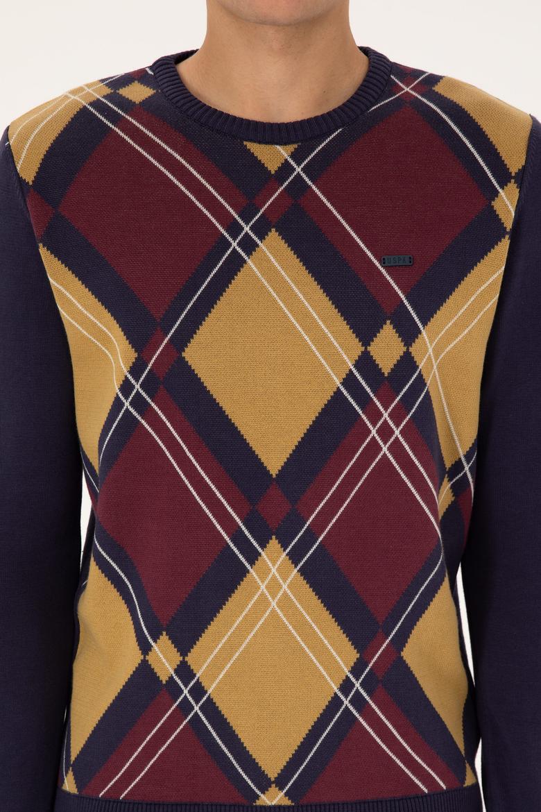 Erkek Regular Fit Bisiklet Yaka Mürdüm Kazak - 50308361032