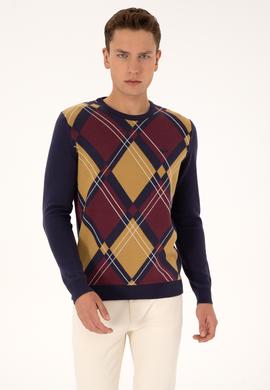 Erkek Regular Fit Bisiklet Yaka Mürdüm Kazak - 50308361032