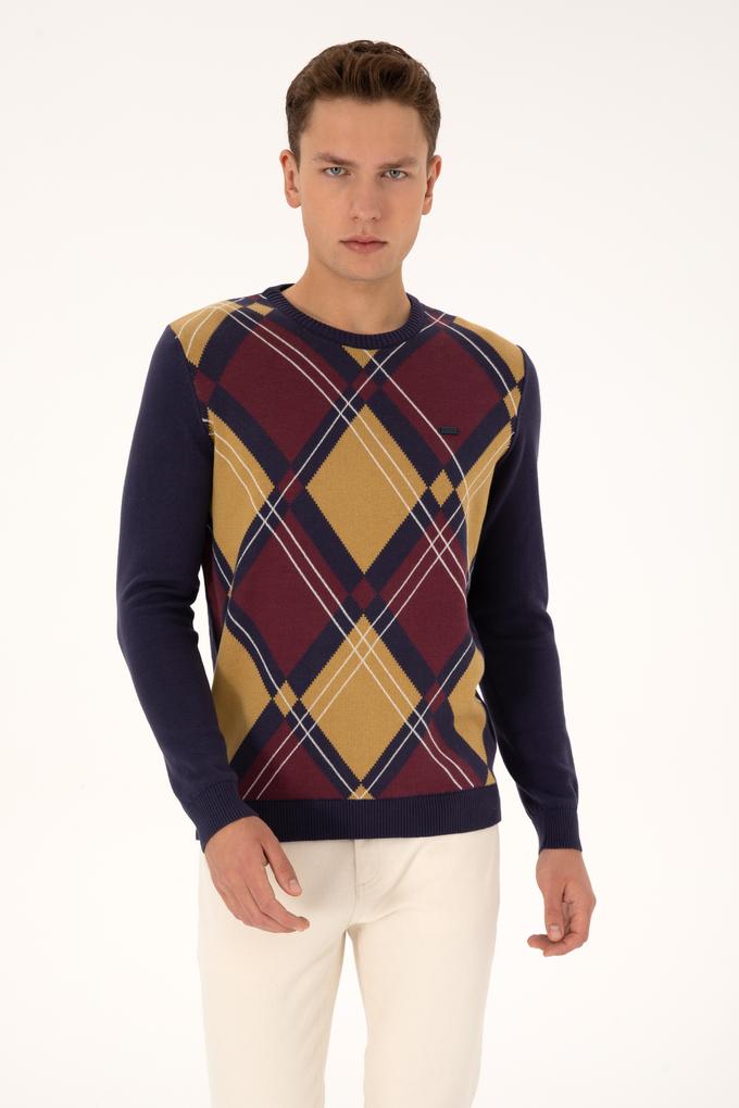 Erkek Regular Fit Bisiklet Yaka Mürdüm Kazak