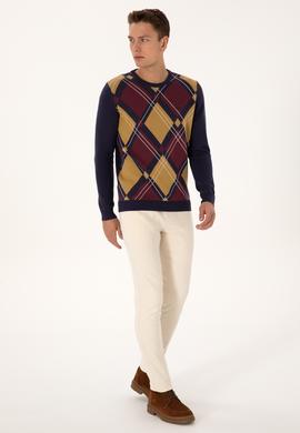 Erkek Regular Fit Bisiklet Yaka Mürdüm Kazak - 50308361032