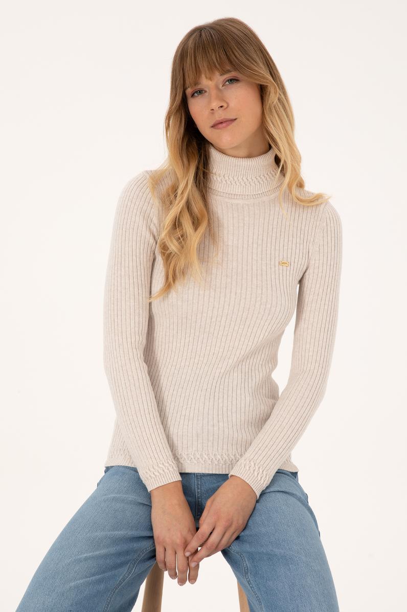 Kadın Krem Melanj Boğazlı  Kazak