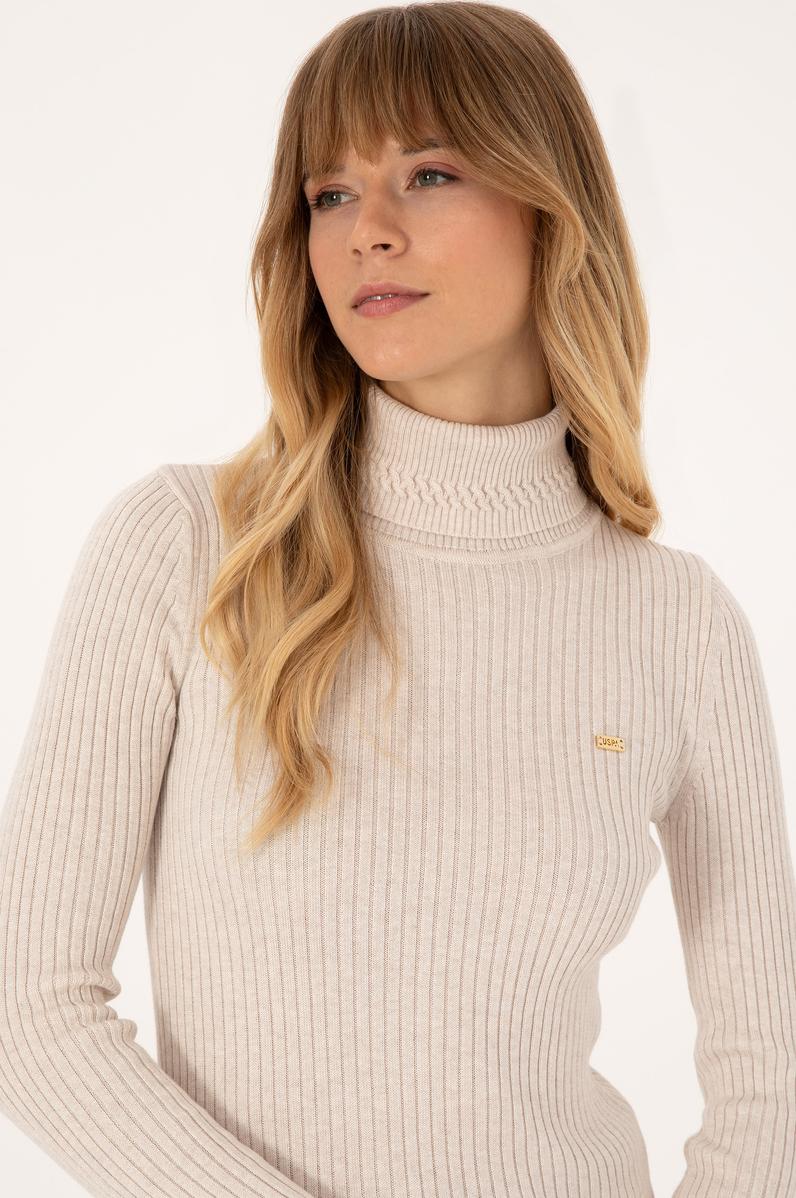 Kadın Krem Melanj Boğazlı  Kazak