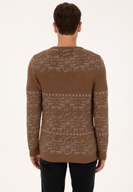 Erkek Comfort Fit Bisiklet Yaka Kahverengi Kazak - 50308237010