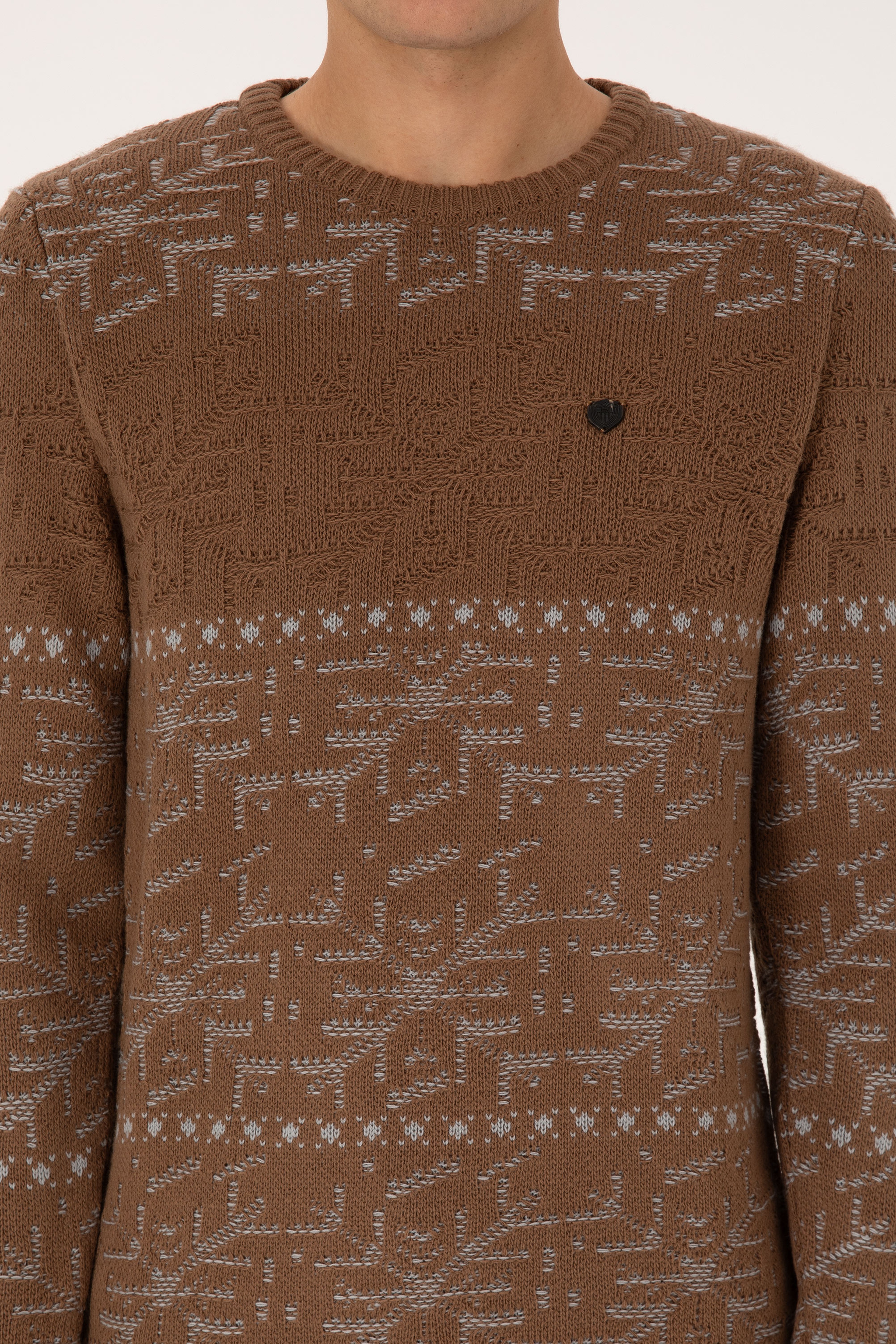 Erkek Comfort Fit Bisiklet Yaka Kahverengi Kazak - Image 6