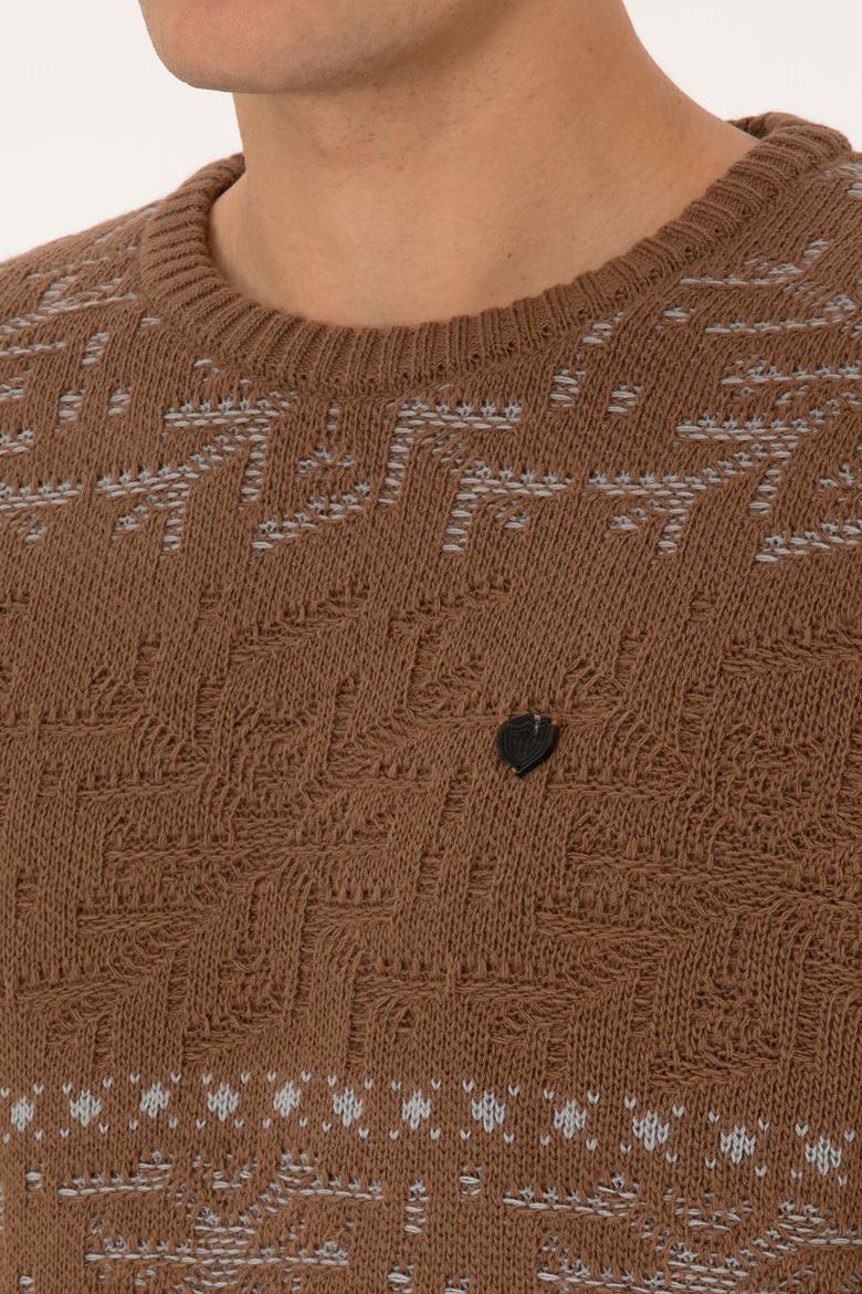 Erkek Comfort Fit Bisiklet Yaka Kahverengi Kazak - 50308237010