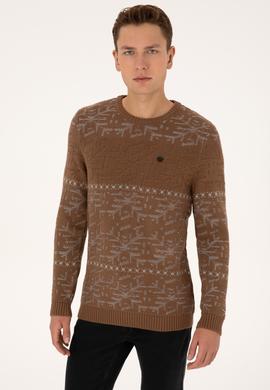 Erkek Comfort Fit Bisiklet Yaka Kahverengi Kazak - 50308237010